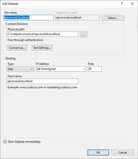 Configure API Website