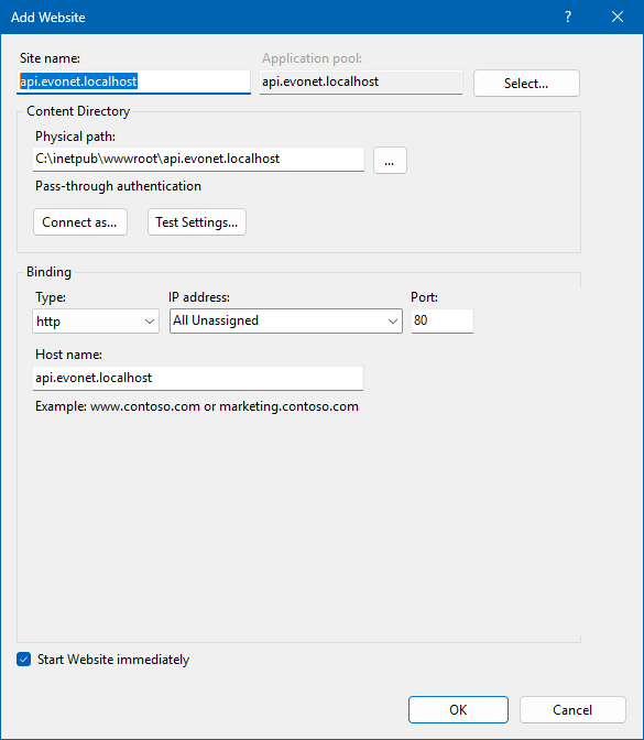 Configure API Website